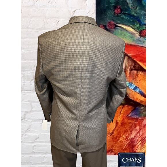 New Chaps Ralph Lauren 42R Mens Brown Houndstooth Casual Blazer Sport Jacket - Picture 6 of 15